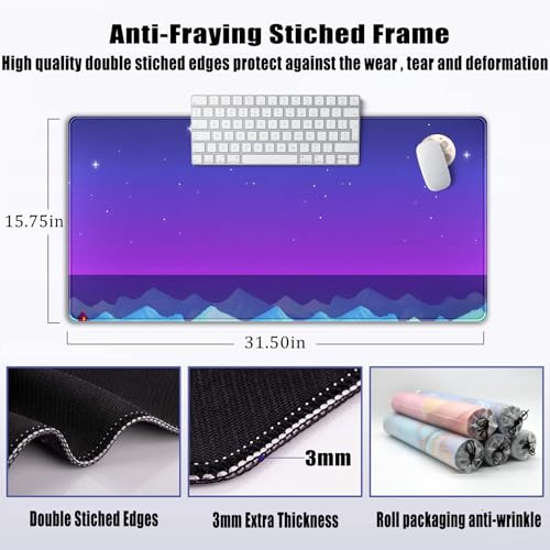 Purple Large Gaming Mouse Pad Extended Kawaii Cute Desk Mat Pad Anime Mousepad XXL Night Keyboard Pad Computer Laptop Mouse Mat Office Desktop Decor Pad 31.5x15.7 in - color: Purple Pixel Art