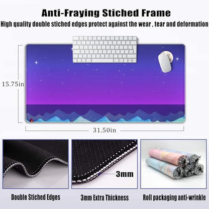 Purple Large Gaming Mouse Pad Extended Kawaii Cute Desk Mat Pad Anime Mousepad XXL Night Keyboard Pad Computer Laptop Mouse Mat Office Desktop Decor Pad 31.5x15.7 in - color: Purple Pixel Art