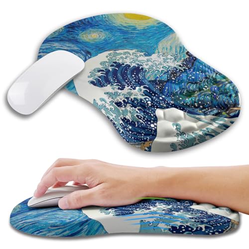Ergonomic Mouse Pad Wrist Support with Memory Foam Massage Bulge, Carpal Tunnel Pain Relief Mousepad Wrist Rest for Mouse(12x8 inch,Wave Starry) - color: Kg005-wave Starry Night