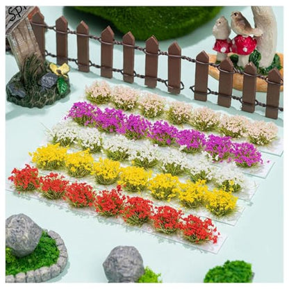 WDAHDHP Miniature Colorful Cluster Flower, 70Pcs Vegetation Groups Static Grass Tufts for DIY Craft Train Landscape Railroad Scenery Sand Military Layout Model Miniature Bases and Dioramas