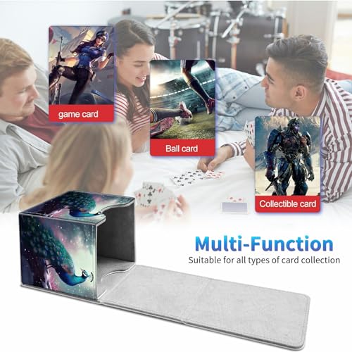 Card Deck Box for Trading Cards,MTG Commander Deck Box Fits 100+ Single Sleeved Cards,Leather Magnetic Card Storage Box for YuGiOh TCG CCG Cards,Peacock - color: Peacock