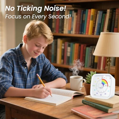 Rainbow Visual Timer for Kids, 60-min Countdown Timer, White | Protective Case, No Ticking, Mute and Ringing Alarm Available, Time Management Tool, Low Power Reminder, for Study,Game,Work - color: White Rainbow