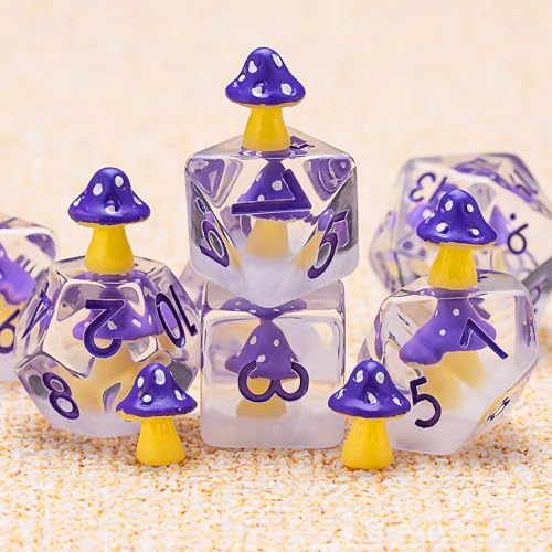 Polyhedral D&D Dice Mushroom Dice,Resin Mushroom DND Dice Set for Dungeons and Dragons MTG RPG Board Games - color: Mushrooms-purple