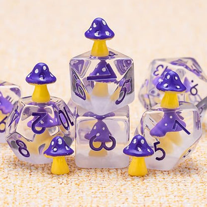 Polyhedral D&D Dice Mushroom Dice,Resin Mushroom DND Dice Set for Dungeons and Dragons MTG RPG Board Games - color: Mushrooms-purple