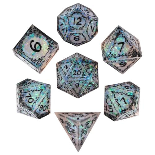 Cusdie 7-Piece Sharp Edges DND Dice Set with Sprout Design - Perfect for Tabletop RPGs Board Games Gifting and Collecting(Sprout Transparent Black) - color: Sprout-transparent