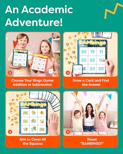 THE BAMBINO TREE Addition and Subtraction Facts Bingo Game - 1st 2nd & 3rd Grade Educational Math Learning for Classroom & Homeschool