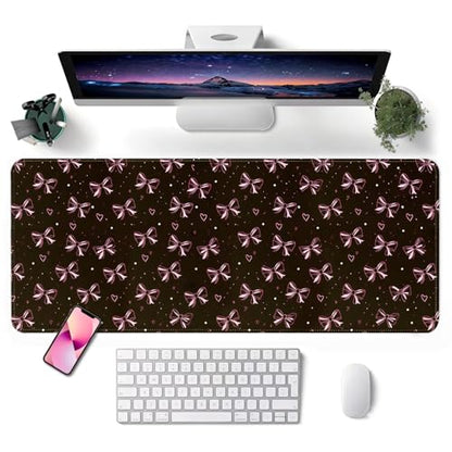 Mouse Pad, Desk Mat, 31.5x11.8in Large Mousepad, Bow | Desk Pad with Stitched Edge & Rubber Non-Slip Bottom, Gaming Mouse Pad, Extended Mousepad for Home, Office - color: Bow