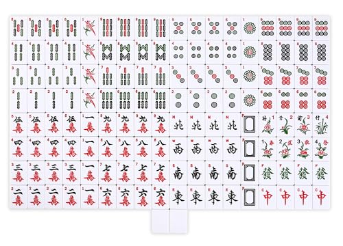 Mose Cafolo Chinese Mahjong Set X-Large 146 Numbered Melamine 1.5" Large Size Tile with Carrying Travel Case, English Manual, Pro Complete Mahjongg Game Set (Majiang, Mah Jongg) - color: Green Tiles