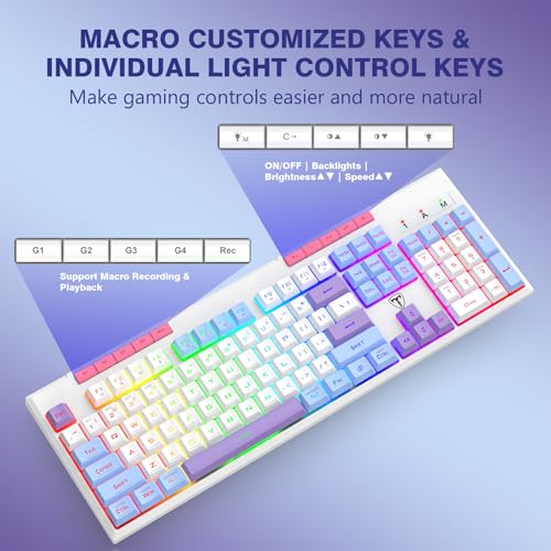 Wireless Gaming Keyboard, Tri-Mode, RGB Light up Backlit Creamy Keyboards | BT5.0/2.4GHz/USB-C, RGB Light up, Customizable Macro Keys, 26 Anti-ghosting Keys, 4000mAh Battery, Creamy Computer Keyboards