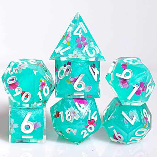 DND Resin Sharp Edge Polyhedral Dice Set,for Dungeons and Dragons RPG MTG Table Games,7 Pcs Handmade Dice Set - color: Emerald Bud