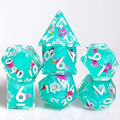 DND Resin Sharp Edge Polyhedral Dice Set,for Dungeons and Dragons RPG MTG Table Games,7 Pcs Handmade Dice Set - color: Emerald Bud