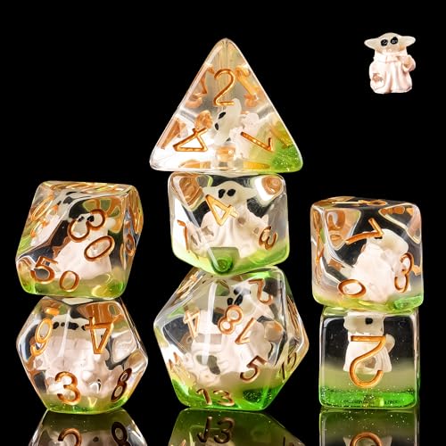 Cusdie 7-Die DND Dice, Polyhedral Dice Set Filled with Animal, for Role Playing Game D&D Dice (Spirit) - color: Green Spirit