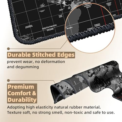 Galdas Mouse Pad for Gaming,XXL XL Large Mouse Mat Long Extended Mousepad Desk Mat Non-Slip Rubber Mice Pads Stitched Edges Thin (31.5 x 11.8 x 0.12 Inches),World Map Background - color: Black World Map