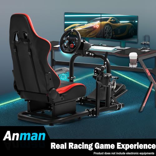 Anman Driving Wheel Stand Racing Simulator Cockpit With Chair Fit for Logitech G25 G29 G920, for Thrustmaster T300RS TX T300rs, for Fanatec,Adjustable Stabilized Sim, Not Included Wheel Pedals