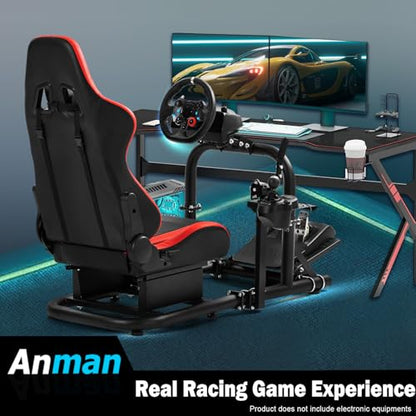 Anman Driving Wheel Stand Racing Simulator Cockpit With Chair Fit for Logitech G25 G29 G920, for Thrustmaster T300RS TX T300rs, for Fanatec,Adjustable Stabilized Sim, Not Included Wheel Pedals