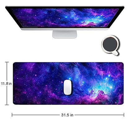 Gaming Large Mouse Pad with Stitched Edges, Purple Galaxy Desk Mat, Extended Keyboard Pad, Non-Slip Rubber Base Desk Pad for Keyboard and Mouse, 31.5X11.8 inch - color: 11 Purple Galaxy