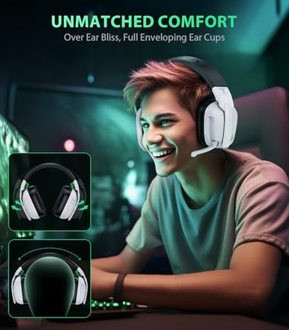 Wireless Gaming Headset for PS5, PS4 & PC, 20ms Ultra-Low Latency, 2.4GHz USB & BT 5.4, Noise Canceling Mic, 50H Battery, Compatible with Switch, Mac & Mobile, Ideal for Fortnite & Call of Duty - color: White/Black