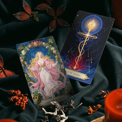 Moonshadow Floral Vow Tarot Cards with Guide Book for Beginners Original Unique Pretty Tarot Oracle, Gold Foil Tarot Cards with Guide Book Set&Gift Box for Beginner& Expert