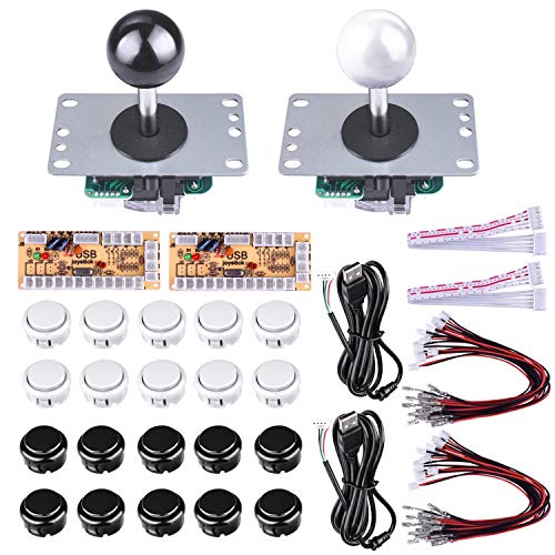 AUKUYEE Arcade Game Button and Joysticks Controller Kit with Zero Delay Encoder Board, 5 Pin Joysticks and Buttons for Mame Jamma & Other Fighting Games, Compatible with Windows and Raspberry Pi QR02