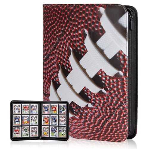 Football Card Binder Features 468 Double-Sided Pockets for Secure NFL Card Storage,Waterproof PU Leather With Zipper Closure Mint Condition Preservation for Hard Gridiron Fans and Collectors - style: Football