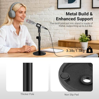 NEEWER Desk Microphone Stand, Adjustable Table Top Mic Holder Mount with Clip and 3/8" to 5/8" Adapter Compatible with Blue Yeti Snowball HyperX QuadCast SoloCast Shure, Max Load 3.3 lbs, MS015 - style: MS015