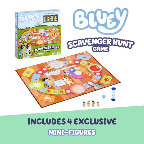 Bluey Scavenger Hunt Board Game, Cooperative Play with 4 Exclusive Mini-Figures, Learning Toys for 5+ Year Old, Fun Toy Token Collecting Game - style: Bluey Scavenger Hunt Game V2