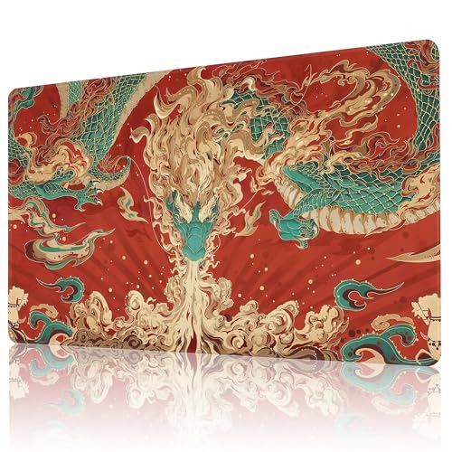 MTG Playmat Non-Slip Rubber Backing Printing Commander Board Game Desk Mat Duel Mat TCG PTCG Playmat 24x14 inches and Free Storage Bags (Dragon L, 24"X14") - color: Dragon L, size: 24"X14"