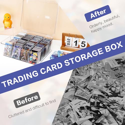 Trading Card Storage Box, Clear Plastic, Holds 2000+ Cards | for Baseball, Football, Sports Cards, for Toploader, Magnetic Card Holders, for TCG Mtg, Adjustable Dividers, Dust-Free