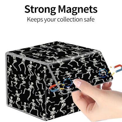 PU Leather Deck Box for MTG Commander Cards, Fits 100+ Double Sleeved Cards, Secure Magnetic Trading Card Storage Case for TCG CCG,Dancing Skeleton Pattern - color: Dancing Skeleton Pattern