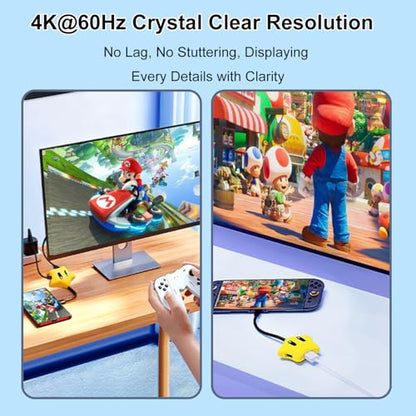 RREAKA Star-Shaped HDMI Dock for Switch 1/ OLED/Switch 2, Portable USB-C TV Dock Replacement with 4K@60Hz HDMI, PD 100W Charging, USB 3.0