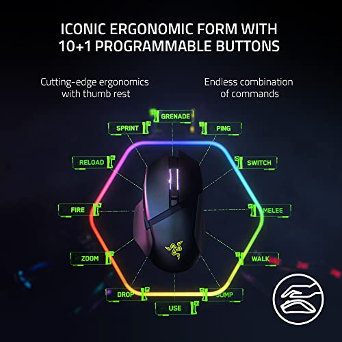 Razer Basilisk V3 Pro Customizable Wireless Gaming Mouse: Fast Optical Switches Gen-3 - HyperScroll Tilt Wheel - Chroma RGB - 11 Programmable Buttons - Focus Pro 30K Optical Sensor - White - color: White
