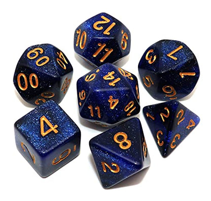 DND Dice Set Dark Blue Mix Black Nebula Dice for Dungeon and Dragons D&D RPG Role Playing Games 7Pcs Polyhedral Dice with Dice Bag - color: Black & Dark Blue Nebula