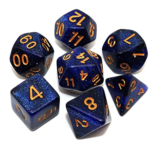 DND Dice Set Dark Blue Mix Black Nebula Dice for Dungeon and Dragons D&D RPG Role Playing Games 7Pcs Polyhedral Dice with Dice Bag - color: Black & Dark Blue Nebula