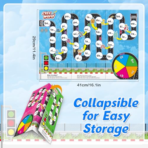 Broytain Phonics Board Games for Kids,Educational Learning CVC and CVCC Board Games for Boys and Girls,Reading and Spelling Word Games Ages 4 5 6,Classroom Travel Indoor Outdoor Family Games