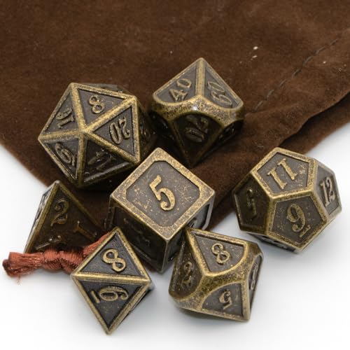 Metal Dice Set, HNCCESG Polyhedral D&D Dice for Dungeons and Dragons RPG DND Dice for Role Playing MTG Tabletop Gaming Shadowrun Pathfinder 7PCS D20 D12 D10 D8 D6 D4（Antique Bronze） - color: Antique Bronze
