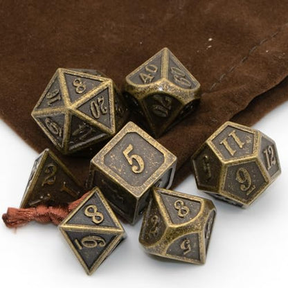 Metal Dice Set, HNCCESG Polyhedral D&D Dice for Dungeons and Dragons RPG DND Dice for Role Playing MTG Tabletop Gaming Shadowrun Pathfinder 7PCS D20 D12 D10 D8 D6 D4（Antique Bronze） - color: Antique Bronze