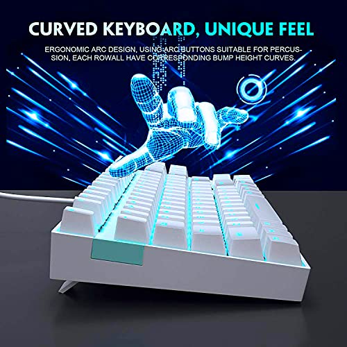 MageGee Mechanical Gaming Keyboard with Blue Switch, Compact 87 Keys Wired Computer Keyboard for Windows Laptop PC Gamer, LED Ice Blue Backlit, White - color: White/Blue Switch