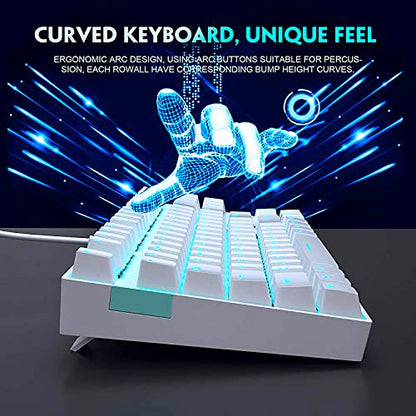 MageGee Mechanical Gaming Keyboard with Blue Switch, Compact 87 Keys Wired Computer Keyboard for Windows Laptop PC Gamer, LED Ice Blue Backlit, White - color: White/Blue Switch