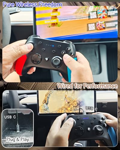 Wzuicov Wireless & Wired Gaming Controller, Bluetooth / USB Dual Mode for iPhone, Android, Switch, Switch 2, PC, TV Box, Tesla, Apple Arcade & Android Games Ready, Includes 2 USB-C Cables & Adapter