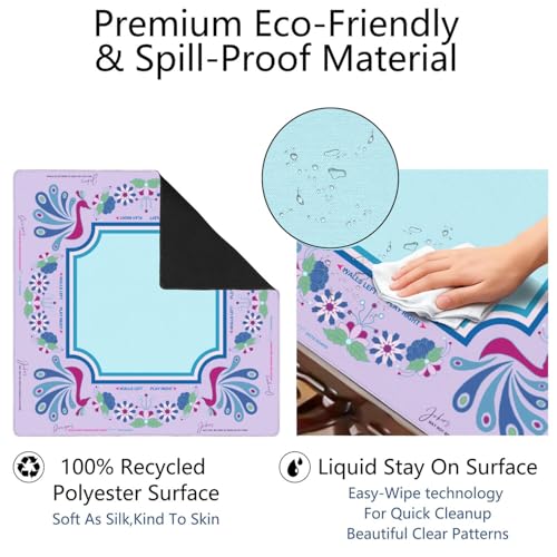 Mahjong Mat for Table with Carrying Bag & 3 Dice, Lavender Peacock 31.5"x31.5" Square Rubber Mahjong Table Cover, Non-Slip & Noise Reduction Gaming Mat for Mah Jongg, Poker, Dominoes & Tile Games - color: Lavender Purple