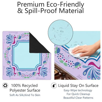 Mahjong Mat for Table with Carrying Bag & 3 Dice, Lavender Peacock 31.5"x31.5" Square Rubber Mahjong Table Cover, Non-Slip & Noise Reduction Gaming Mat for Mah Jongg, Poker, Dominoes & Tile Games - color: Lavender Purple