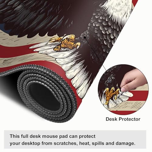 Mouse Pad, Large Anti-Slip with Stitched Edges Desk Mat Desktop Laptop Computer Desk Keyboard Mat,Table Protector Blotter Mat (Eagle Flag, 35.4" x 15.7") - color: Eagle Flag, size: 35.4" x 15.7"