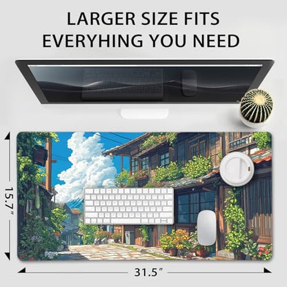 Japanese Street Scene Large Gaming Mouse Pad Desk Mat 31.5"x15.7" | Extended Mousepad, Non-Slip Rubber Base , Stitched Edges, for Computer/Laptop/Office/Home - color: Japanese Street