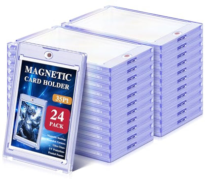 Kitoyz 24 ct Magnetic Card Holder for Trading Cards, 35PT Baseball Card Case Magnet Toploaders Sports Card Protectors with UV Protection Fit for TCG, Game Cards, Football Cards - size: 24P