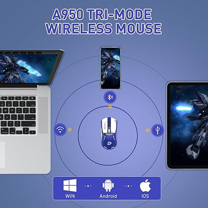 DAREU A950 Wireless Gaming Mouse with RGB Charging Dock,88g Lightweight Programmable Tri-Mode Wireless Mouse Gaming, Up to 12K DPI,1000Hz,120Hrs Playtime with RGB Backlit, Great for PC, Mac - color: Blue