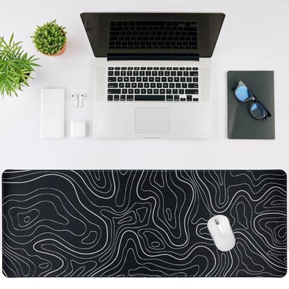 Gaming Mouse Pad Large 31.5 x 11.8in Topographic Keyboard Mousepad for Non-Slip Base and Stitched Edge, Extended Desk Pad XL Desk Mat (Black) - color: Black
