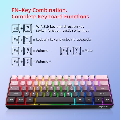 Snpurdiri 60% Wired Gaming Keyboard, 61 Keys RGB Backlit Ultra-Compact Small Gaming Keyboard, for PC/Mac Gamer, Typist, Travel, Easy to Carry on Business Trip (Pink-Black) - color: Gradient Pink and Black