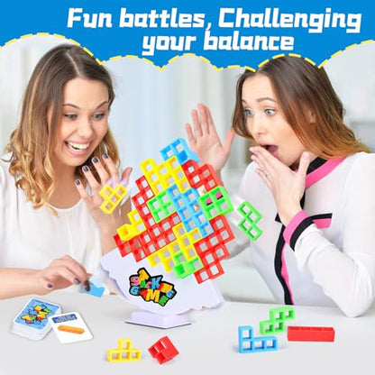 BBnote 64PCS Stack Game for Adult & Kids, Tetra Board Tower Games for Family Travel Party, 2 Players Balance Stacking Toy, Team Toys Building Block - size: 64PCS- 1 Base