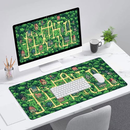 Game Map Gaming Mouse Pad Desk Pad Pixel Art Streets Buildings Grass Large Gaming Mouse Mat with Stitched Edges,Non-Slip Waterproof Rubber Base Mouse Mat 31.5"x11.8" - color: Game-map, size: 31.5" x 11.8"