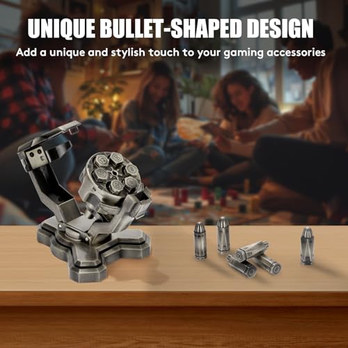 Bullet Nest Revolver Dice Set – Premium 7-Piece Zinc Alloy Polyhedral Dice with Spinning Revolver Cylinder Case, Collectible DND Dice Gift for Dungeons & Dragons, RPG & Tabletop Gamers (Silvery) - color: Silvery, style: D00
